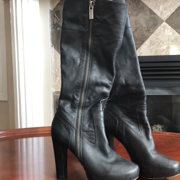 Aldo Genuine Leather Mid Calve Heeled Boots - Picture 3 of 5